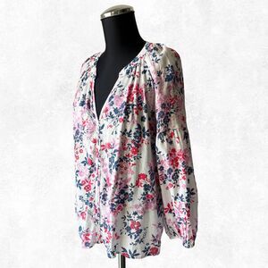 Gap Floral Peasant Blouse Women's M Pink Red Blue White V-Neck Pullover Top